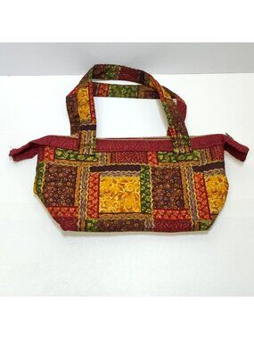 Handmade Quilted Fabric Tote Bag Multicolor Patchwork Design Zipper Closure VGC